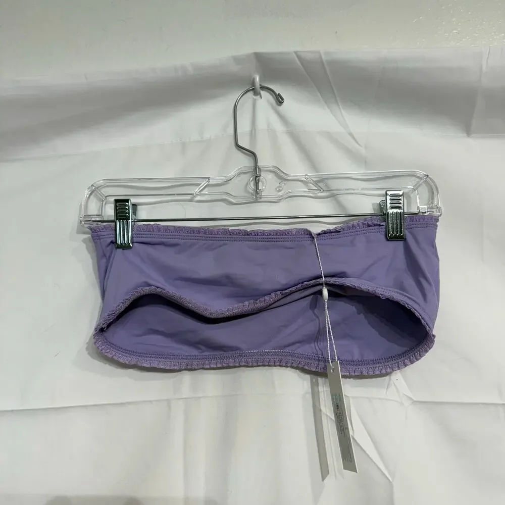 Frankies Bikinis Plum Jean Ruffle Bandeau Bikini Top Sz XL NWT